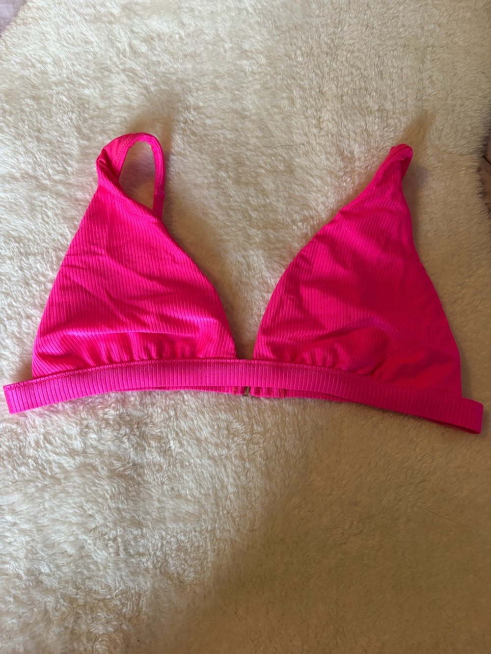 aerie Bright Pink Ribbed Triangle Swim Top